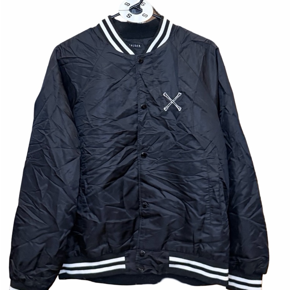 Men's Black Bomber Jacket with Contrast Stripes